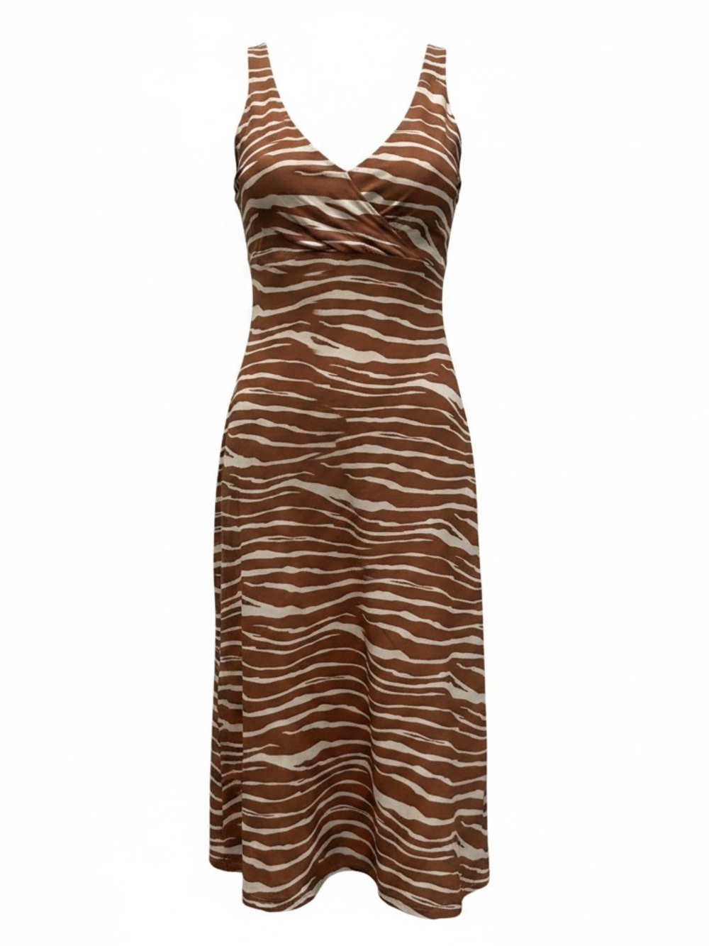 Target Brown and Cream Zebra-Stripe Midi Dress with side slits.